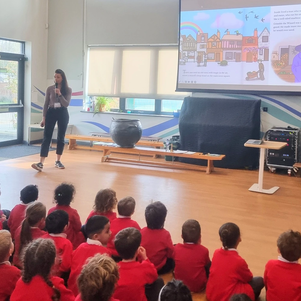 Mel delivering author visit workshop